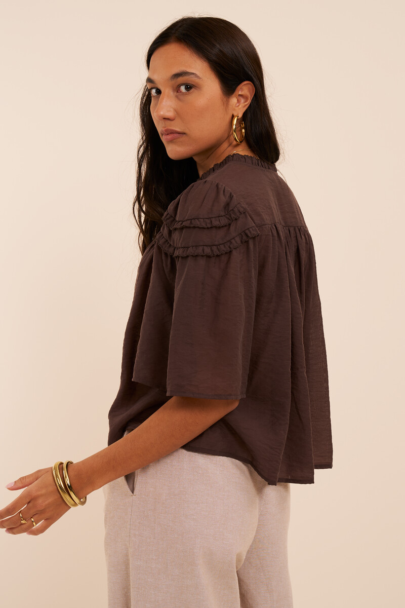 Brown blouse with ruffle details | My Jewellery
