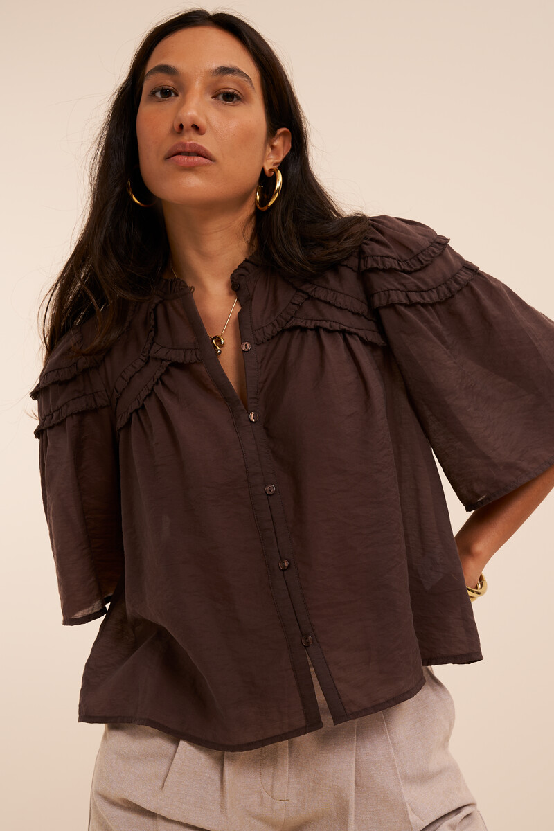 Brown blouse with ruffle details | My Jewellery