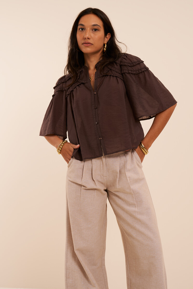 Brown blouse with ruffle details | My Jewellery