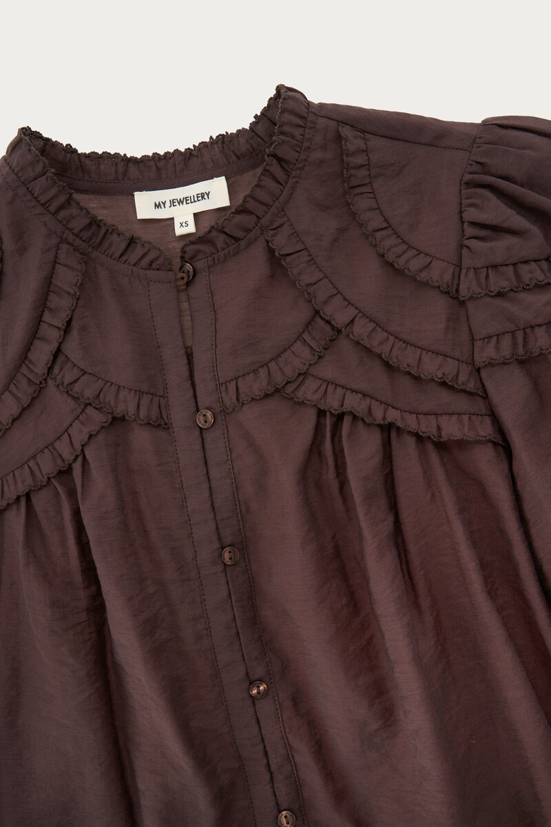 Brown blouse with ruffle details | My Jewellery