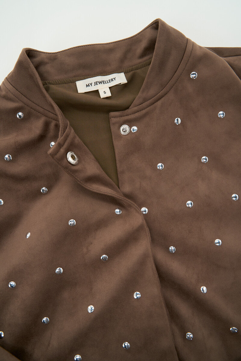 Brown bomber in suede look with studs | My Jewellery