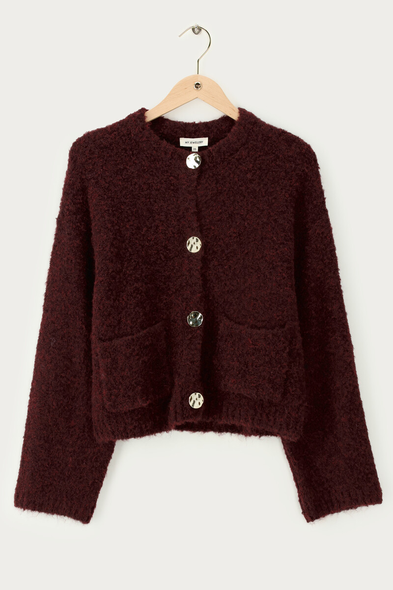 Brown bouclé cardigan with buttons and pockets | My Jewellery