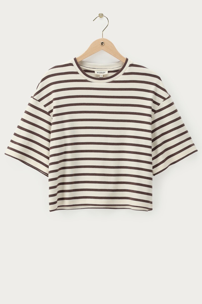 Brown boxy T-shirt with white stripes | My Jewellery
