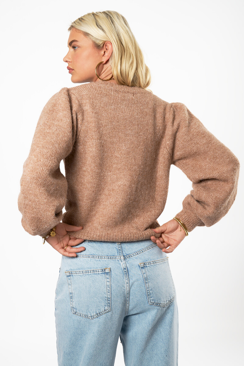 Brown cardigan with buttons and puff sleeves | My Jewellery