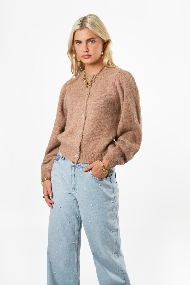 Brown cardigan with buttons and puff sleeves | My Jewellery