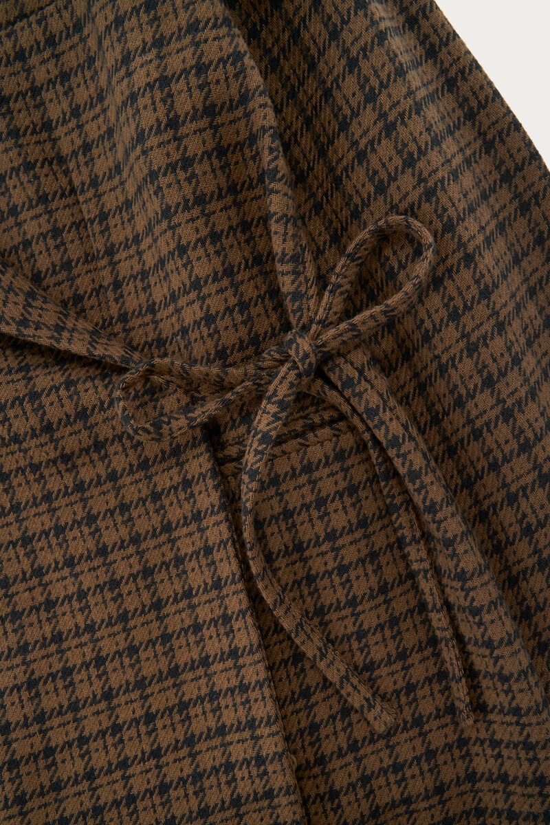 Brown checked blazer dress with fringes | My Jewellery