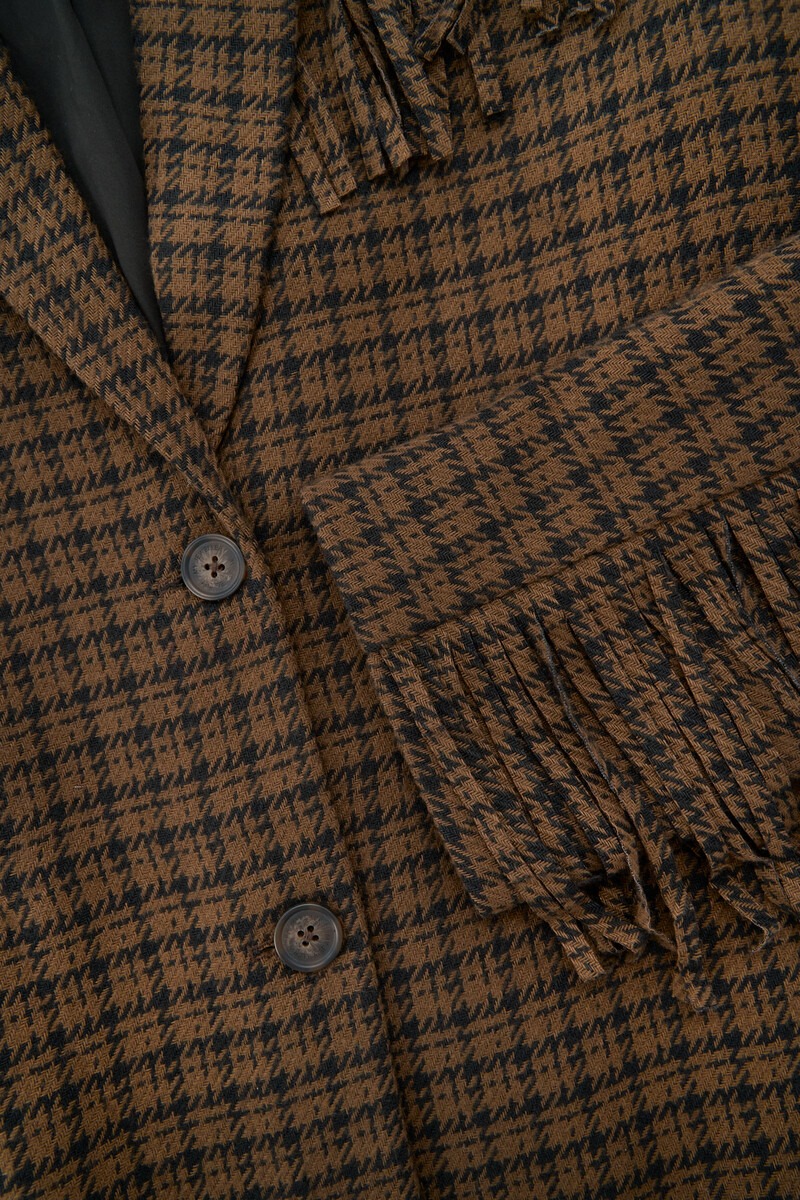 Brown checked blazer with fringes | My Jewellery