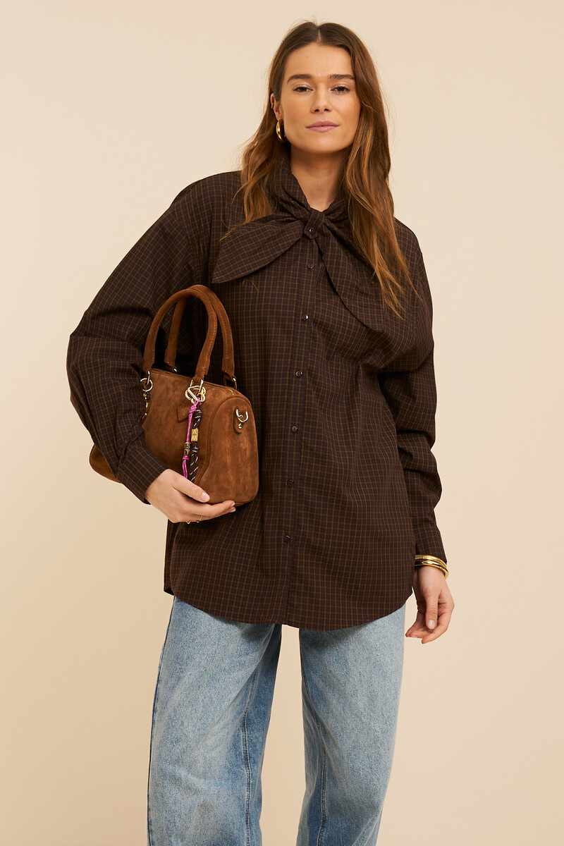 Brown checked blouse with bow | My Jewellery