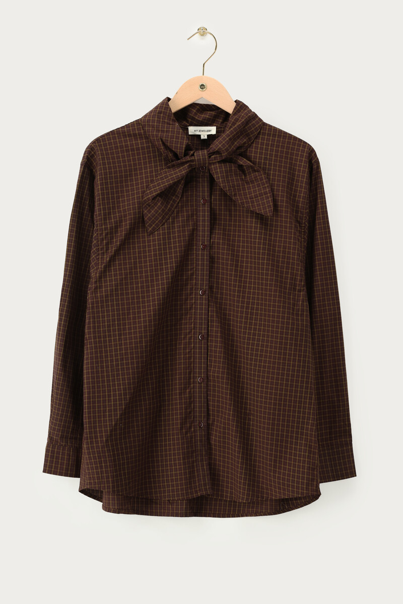 Brown checked blouse with bow | My Jewellery