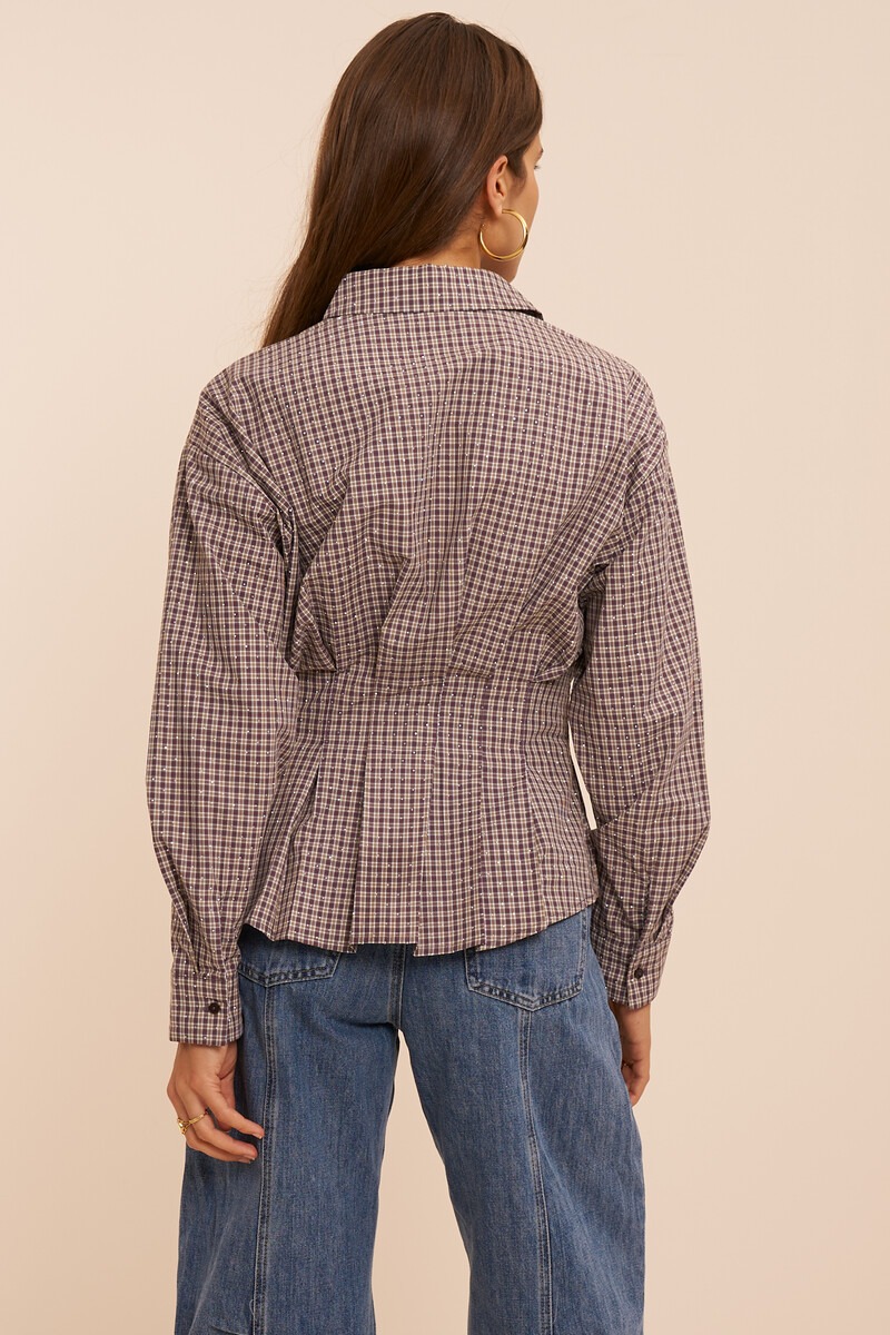 Brown checked blouse with rhinestones | My Jewellery