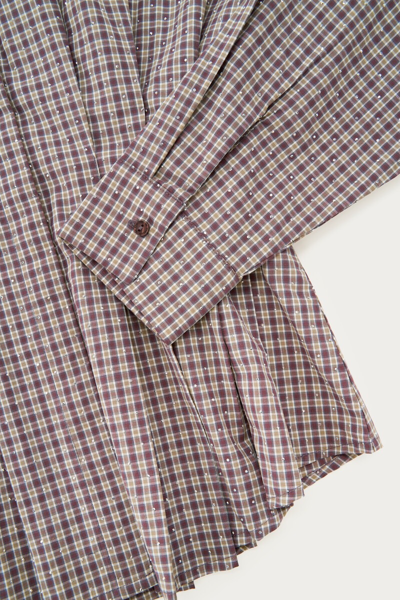 Brown checked blouse with rhinestones | My Jewellery