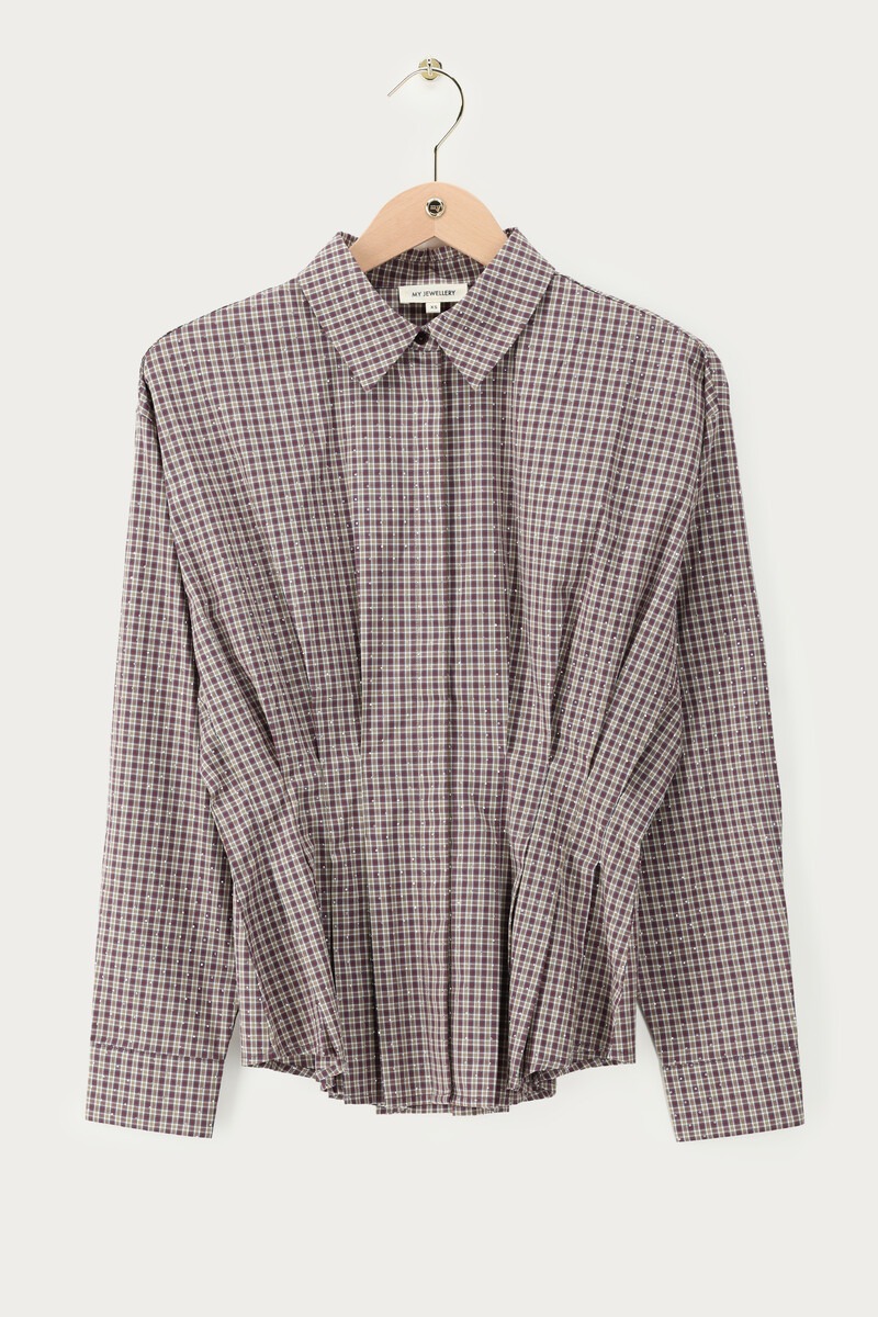 Brown checked blouse with rhinestones | My Jewellery