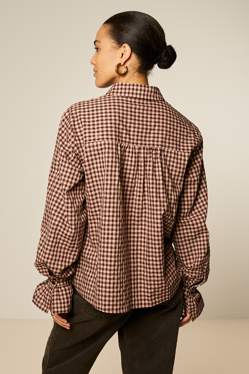 Brown plaid blouse with ruffles | My Jewellery