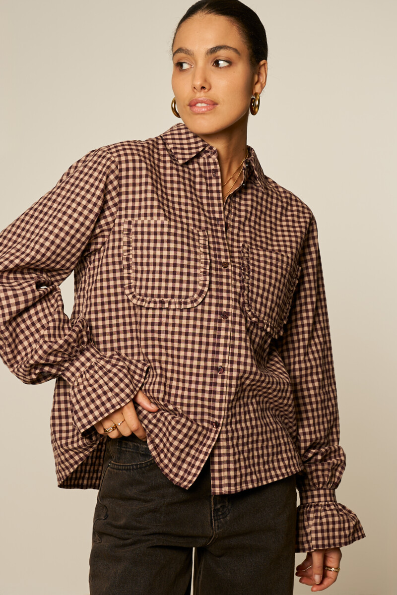 Brown plaid blouse with ruffles | My Jewellery