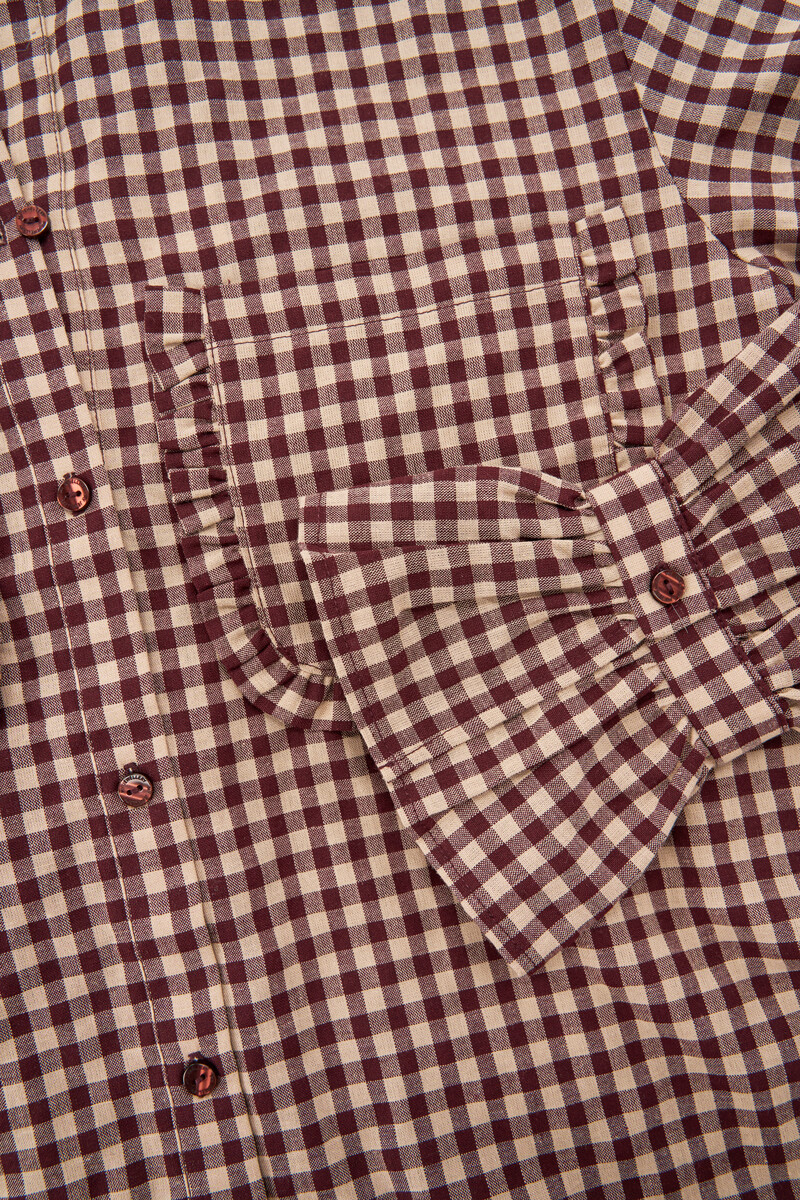 Brown plaid blouse with ruffles | My Jewellery