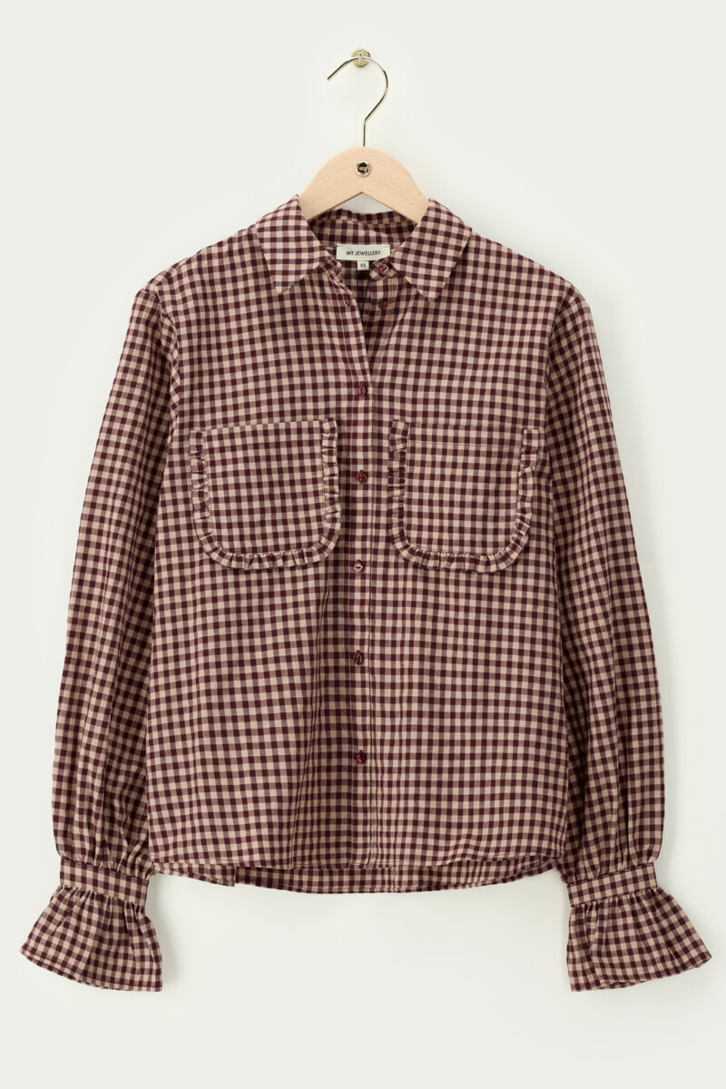 Brown plaid blouse with ruffles | My Jewellery