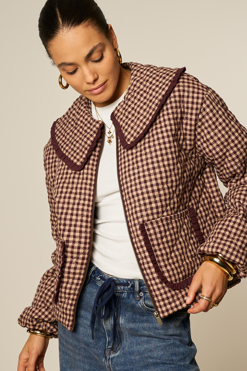 Brown checked jacket with collar | My Jewellery