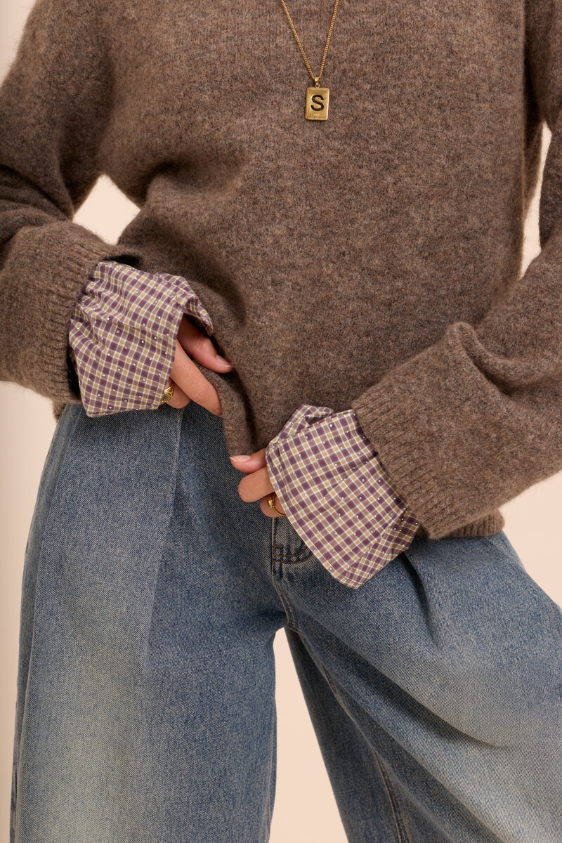 Brown checked cuffs with rhinestones | My Jewellery