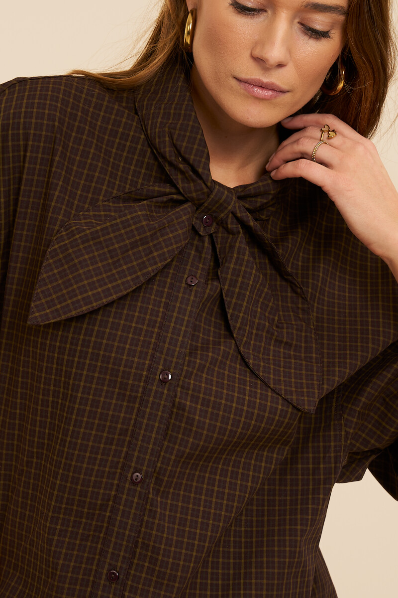 Brown checked dress with bow | My Jewellery