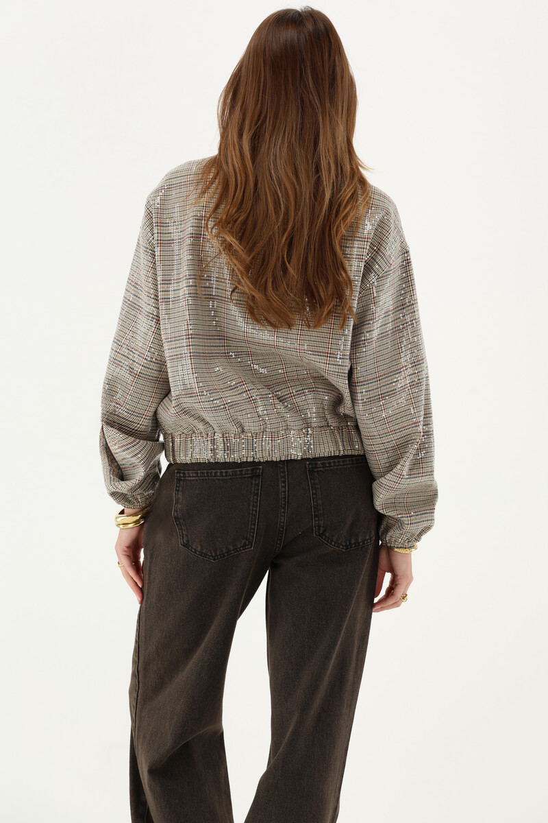 Brown checked jacket with sequins | My Jewellery