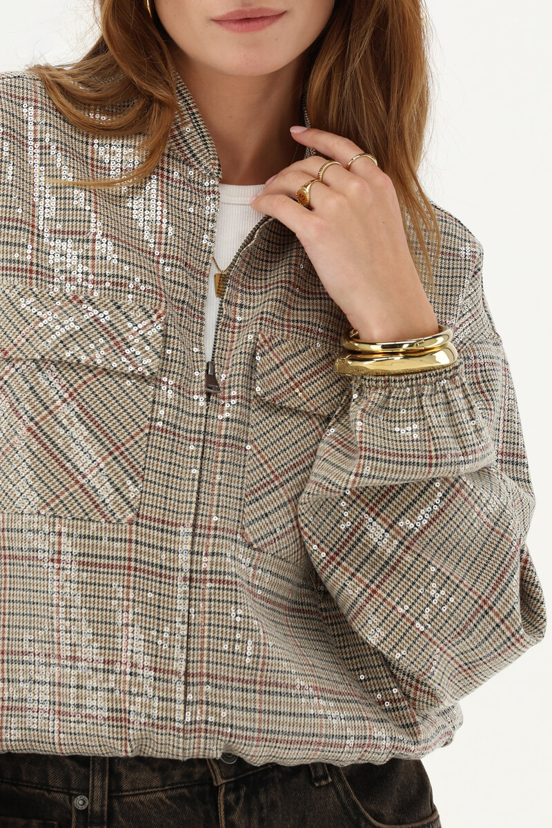 Brown checked jacket with sequins | My Jewellery