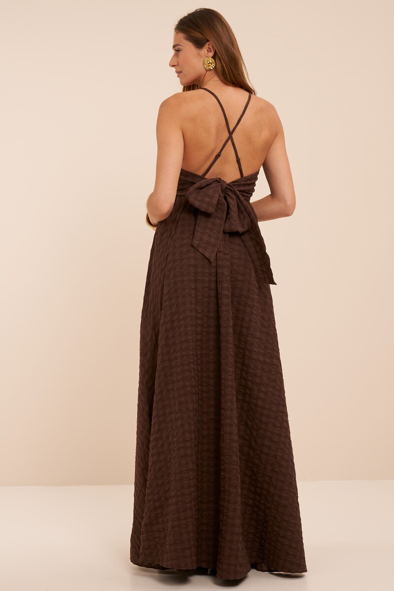 Brown checked maxi dress | My Jewellery