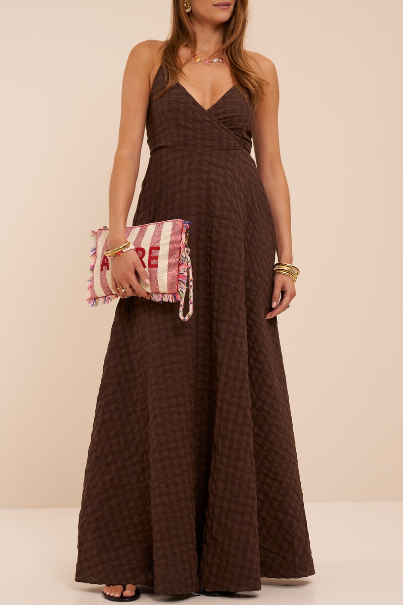 Brown checked maxi dress | My Jewellery