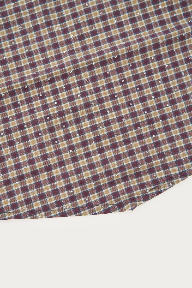 Brown Checkered Mini Scarf with Rhinestones | My Jewellery