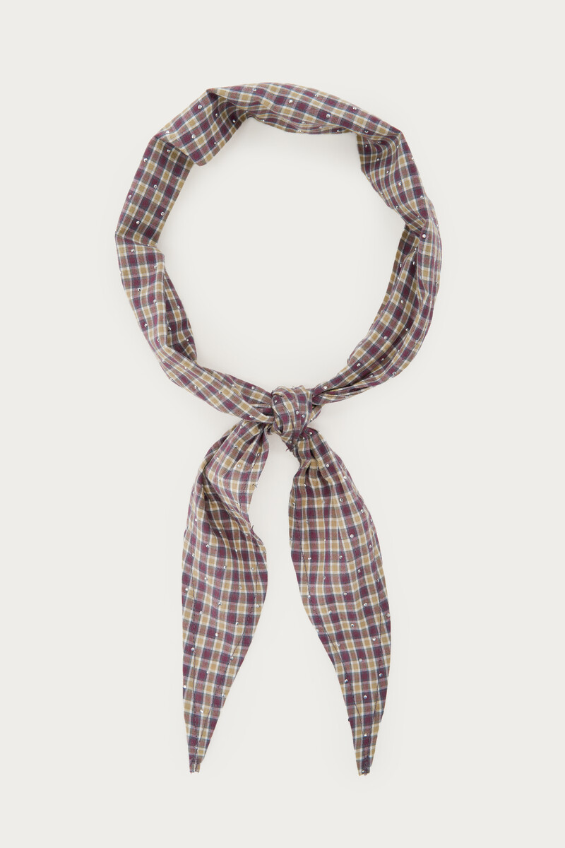 Brown Checkered Mini Scarf with Rhinestones | My Jewellery