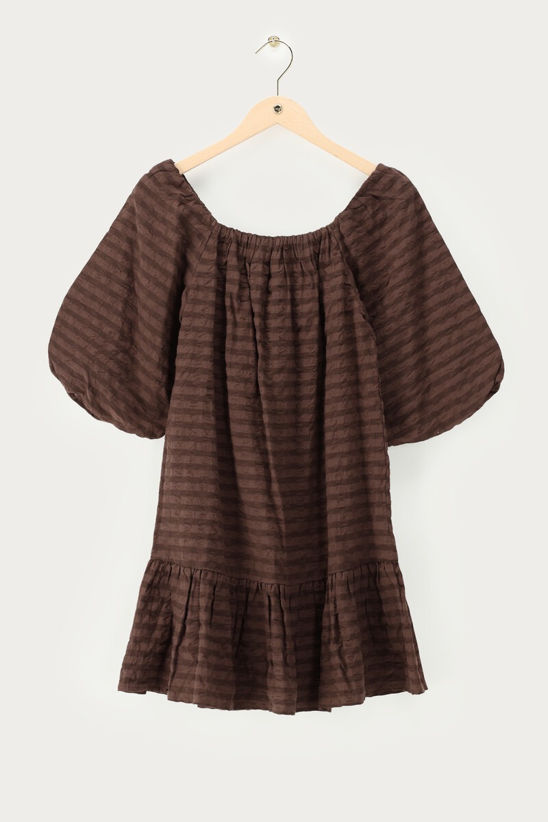 Braun Kariertes Schulterfreies Kleid | My Jewellery