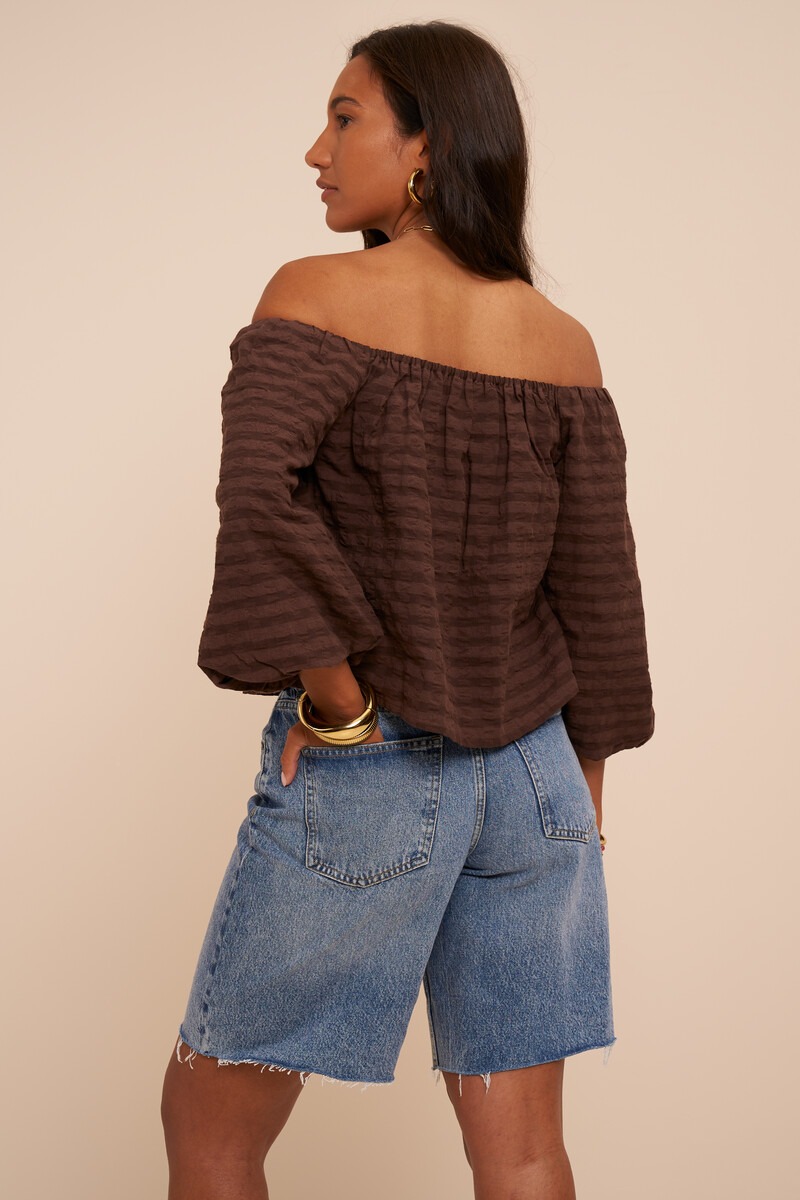 Brown checked off-shoulder top | My Jewellery