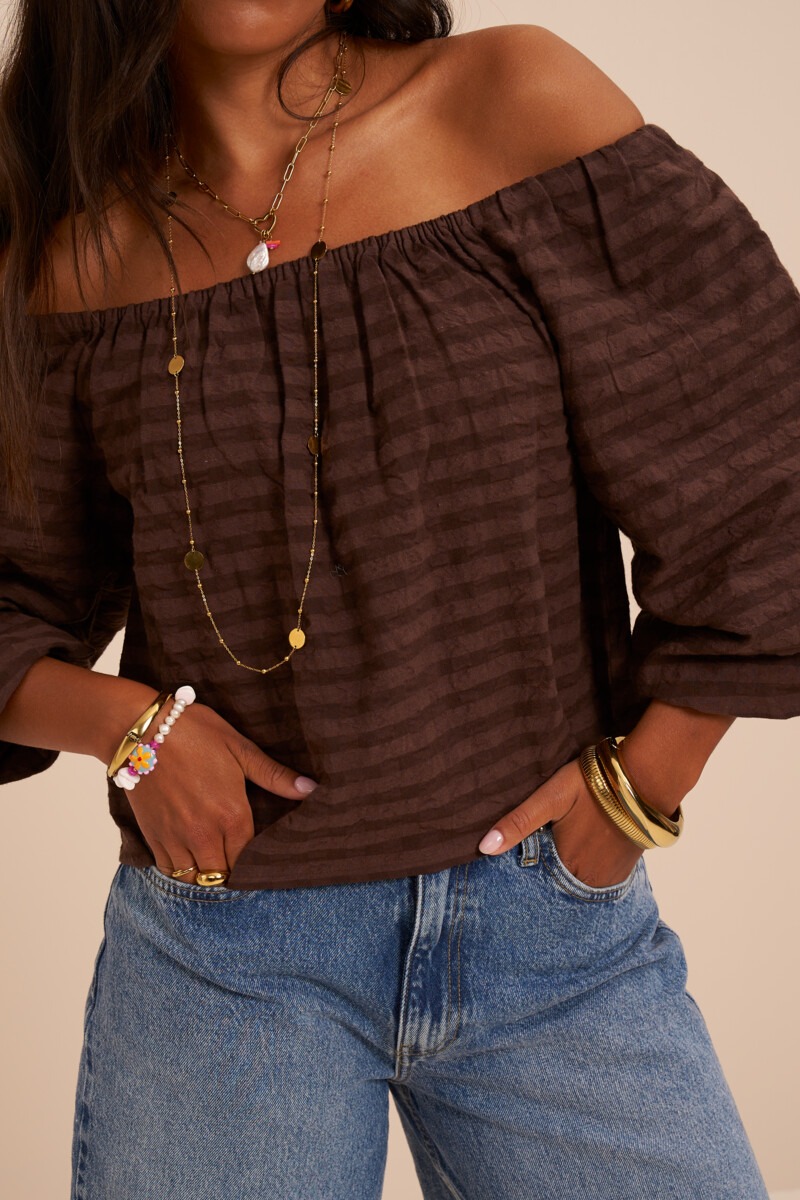 Brown checked off-shoulder top | My Jewellery