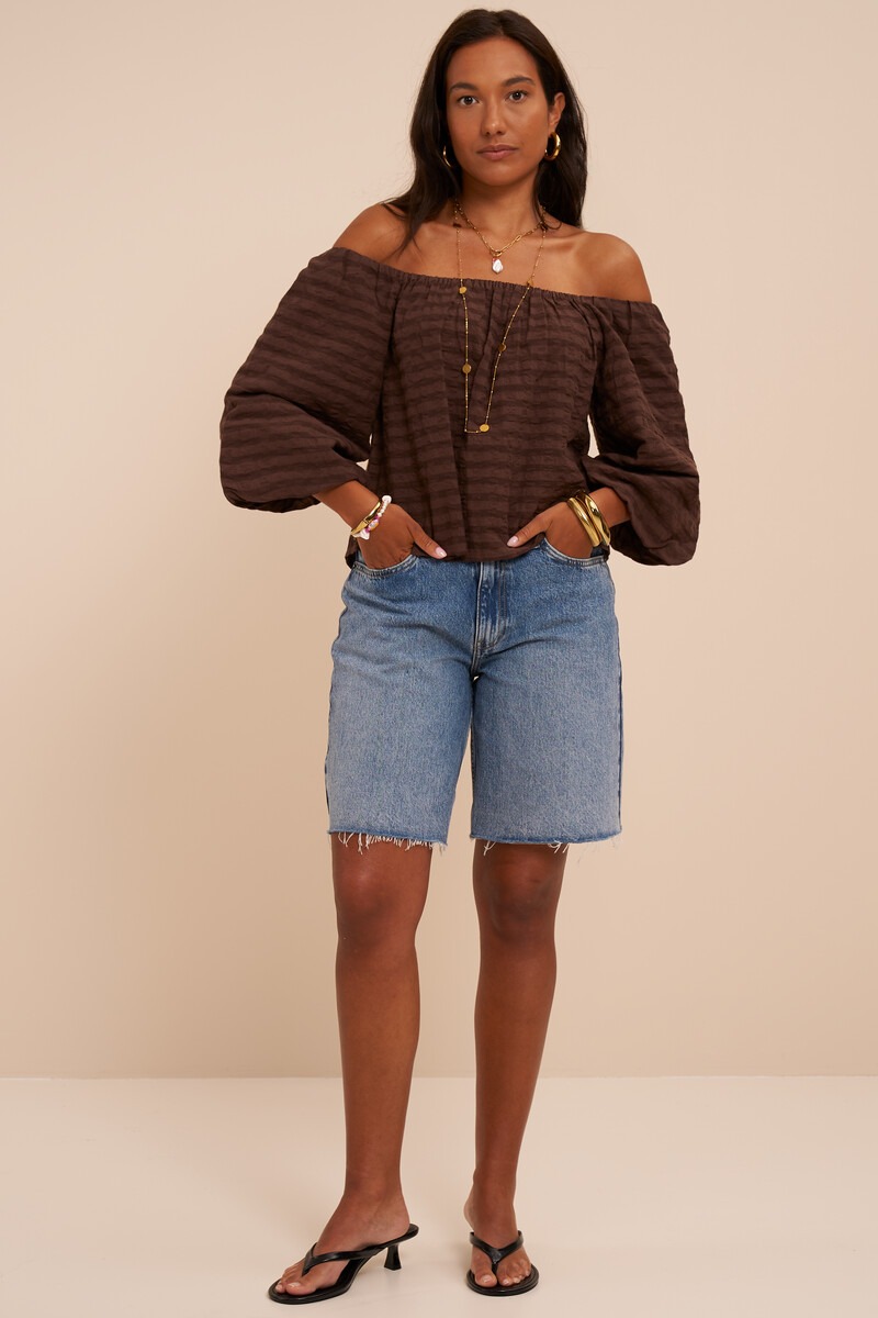 Brown checked off-shoulder top | My Jewellery