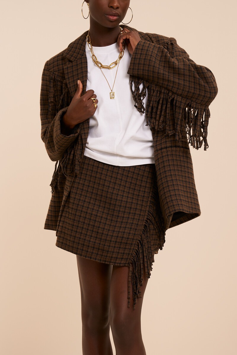 Brown checked skort with fringes | My Jewellery