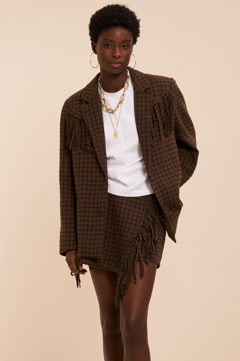 Brown checked skort with fringes | My Jewellery