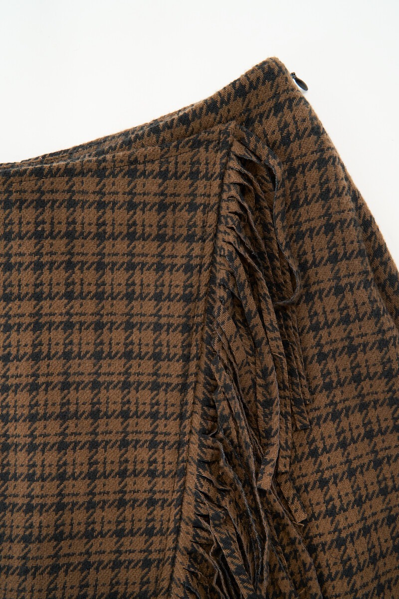 Brown checked skort with fringes | My Jewellery