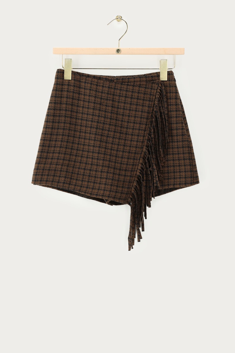 Brown checked skort with fringes | My Jewellery