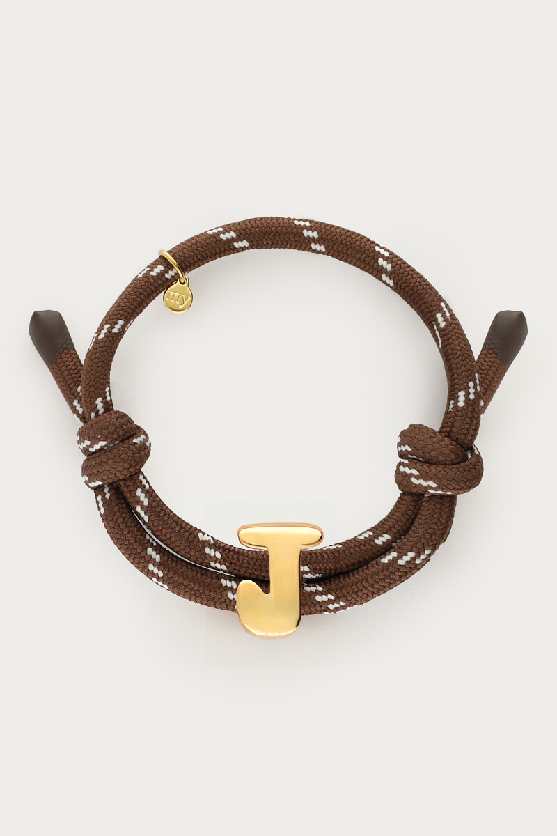 Bruin touw armband met initial