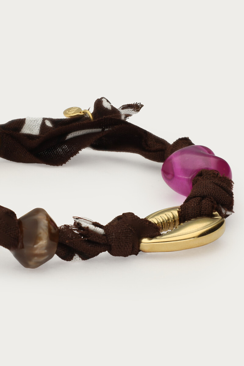 Brown cord bracelet with shell and paisley print | My Jewellery