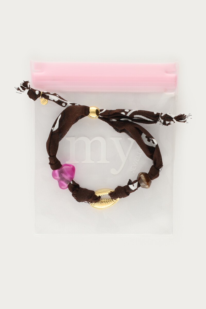 Brown cord bracelet with shell and paisley print | My Jewellery