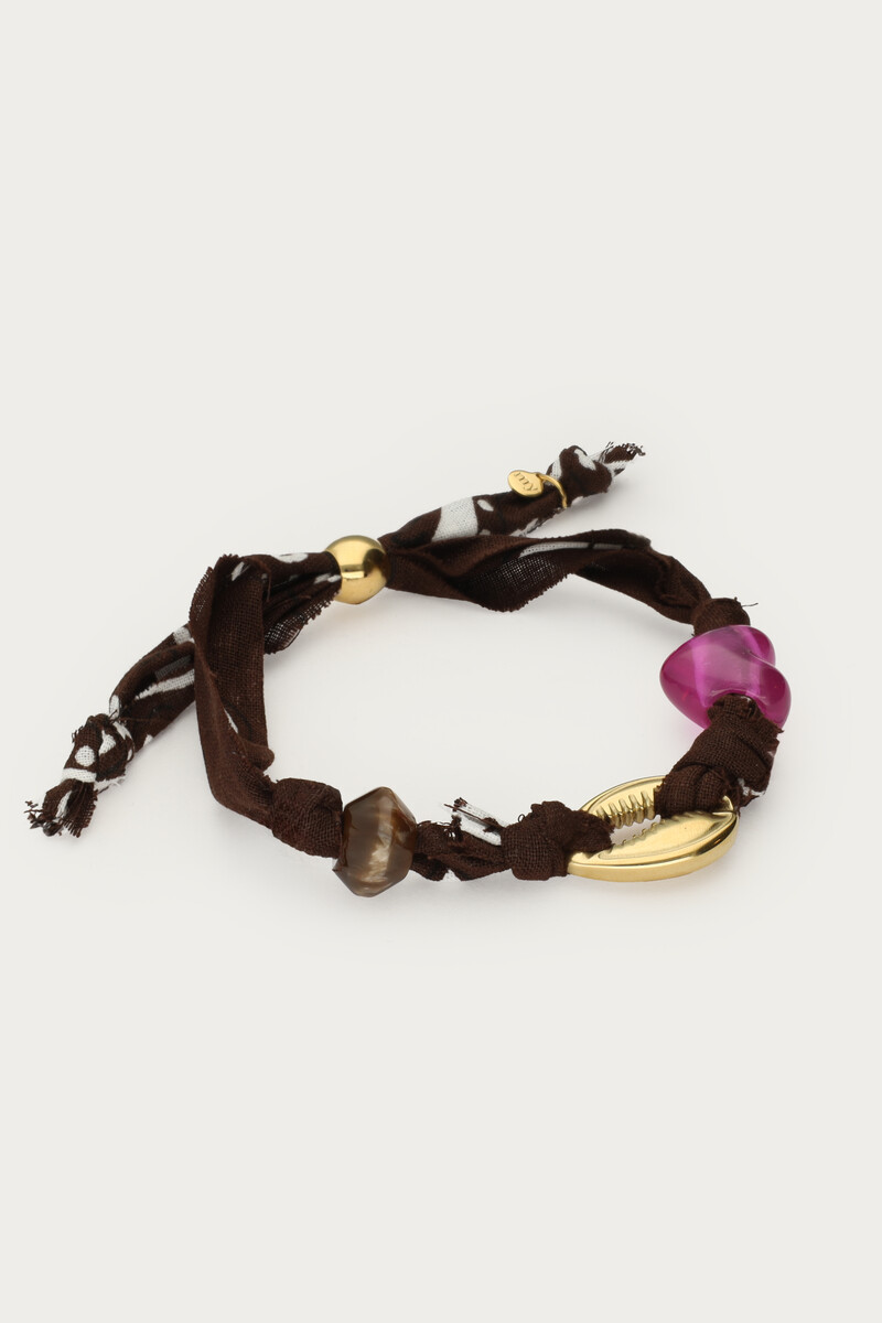Brown cord bracelet with shell and paisley print | My Jewellery