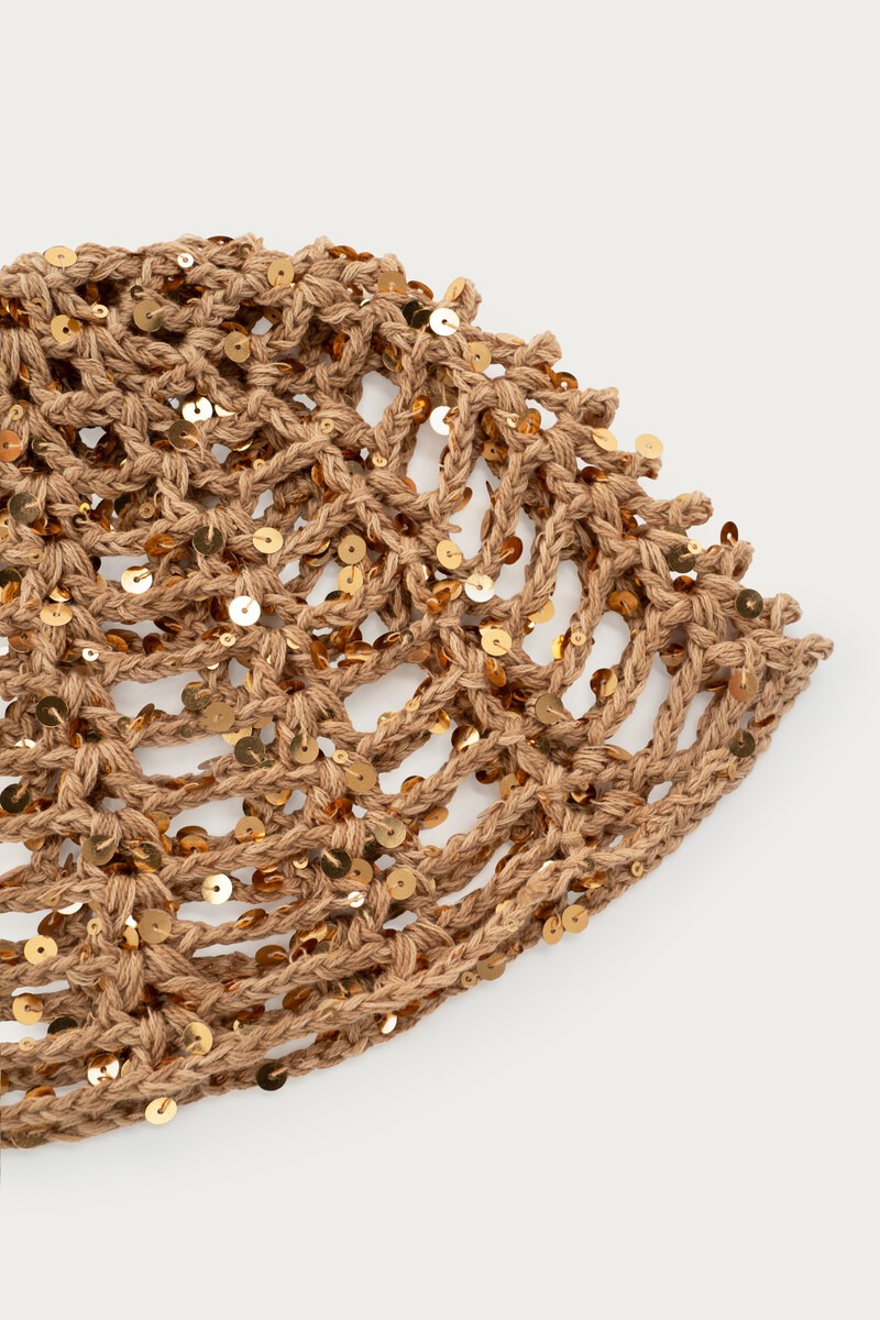 Brown crochet hat with sequins | My Jewellery