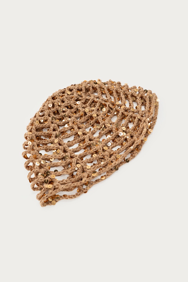 Brown crochet hat with sequins | My Jewellery