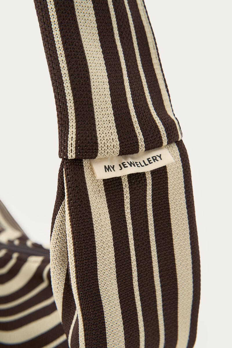 Brown crossbody bag with beige stripes