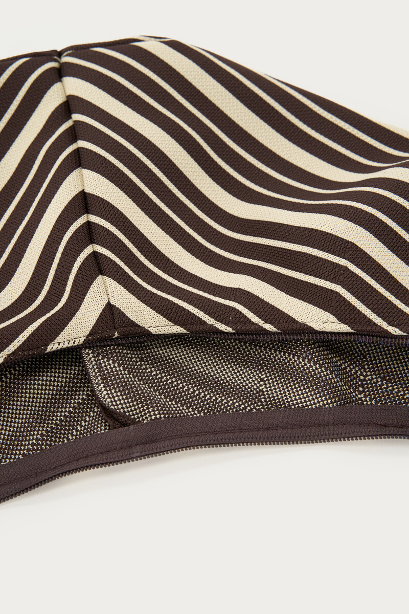 Brown crossbody bag with beige stripes