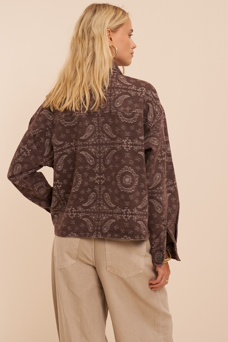 Brown denim blouse with paisley print and scarf | My Jewellery