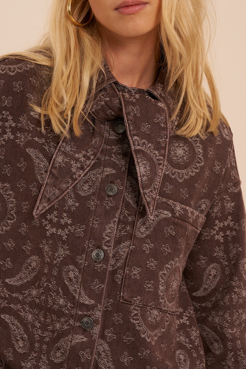Brown denim blouse with paisley print and scarf | My Jewellery