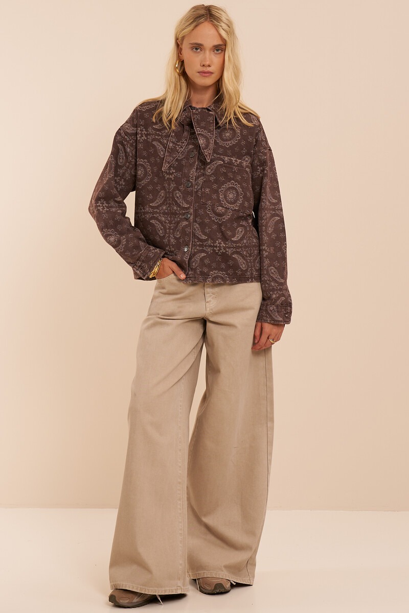 Brown denim blouse with paisley print and scarf | My Jewellery