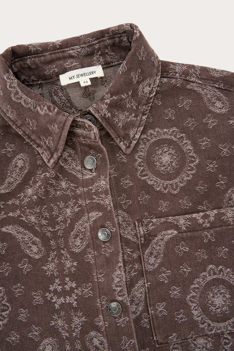 Brown denim blouse with paisley print and scarf | My Jewellery