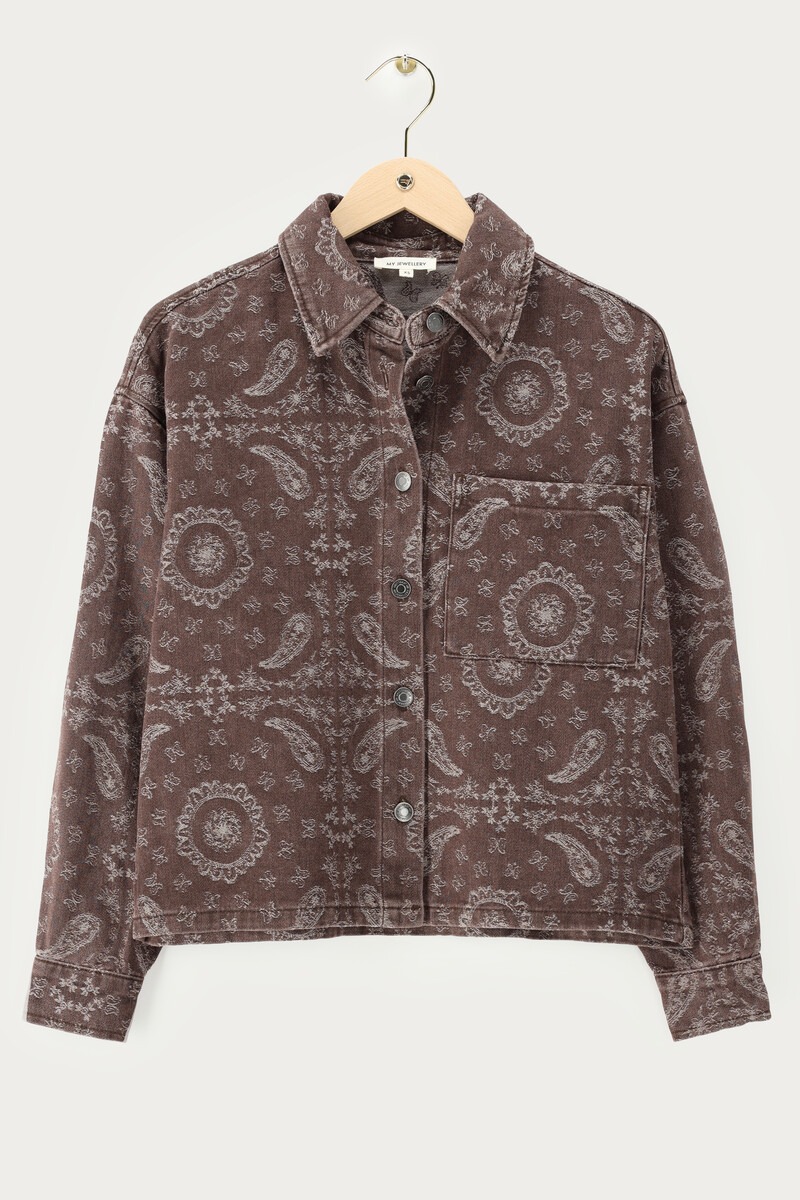 Brown denim blouse with paisley print and scarf | My Jewellery